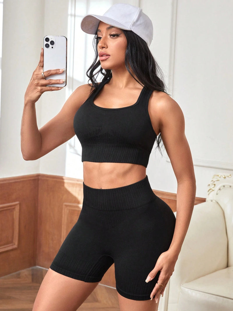 Yoga Basic Women'S Crop Top and Yoga Shorts Sports Set