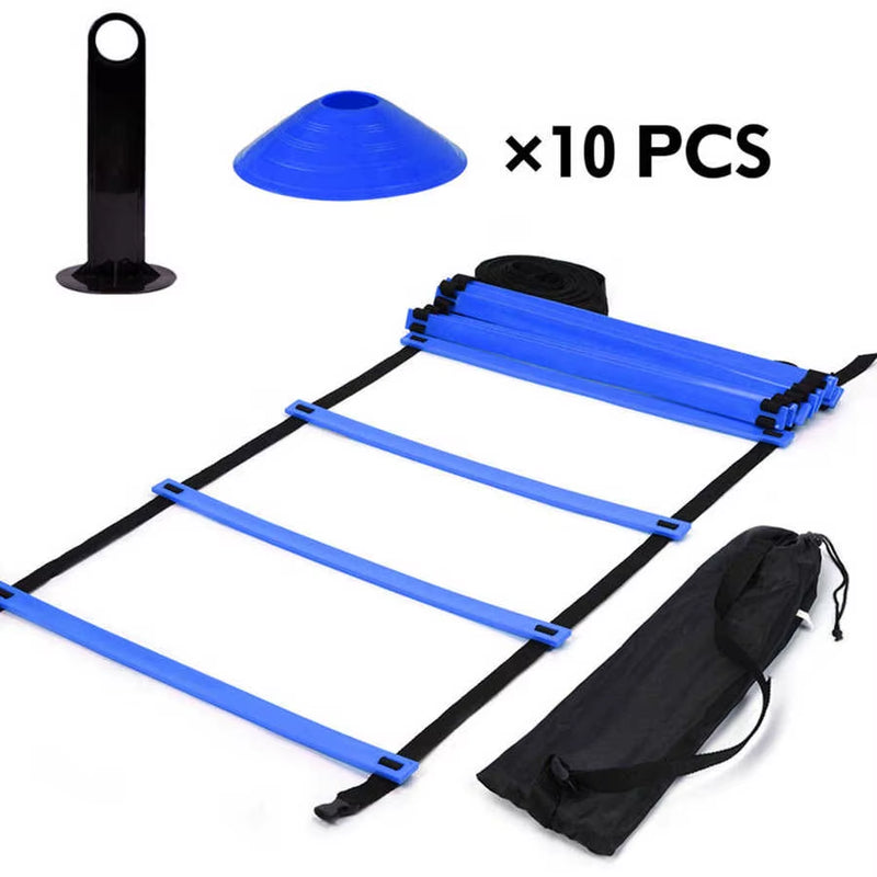 Soccer Training Ladders Speed Kit 19 Ft Flat Ladder + 10Pcs Disc Cones for Athletic Training Ladder Stairs