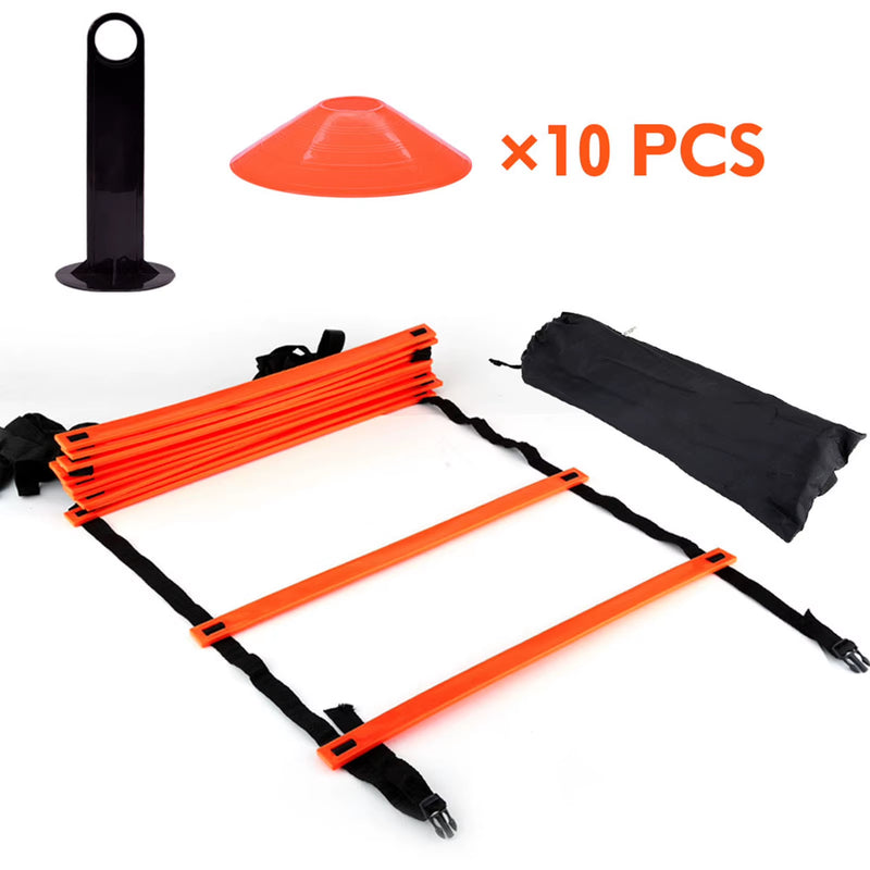 Soccer Training Ladders Speed Kit 19 Ft Flat Ladder + 10Pcs Disc Cones for Athletic Training Ladder Stairs
