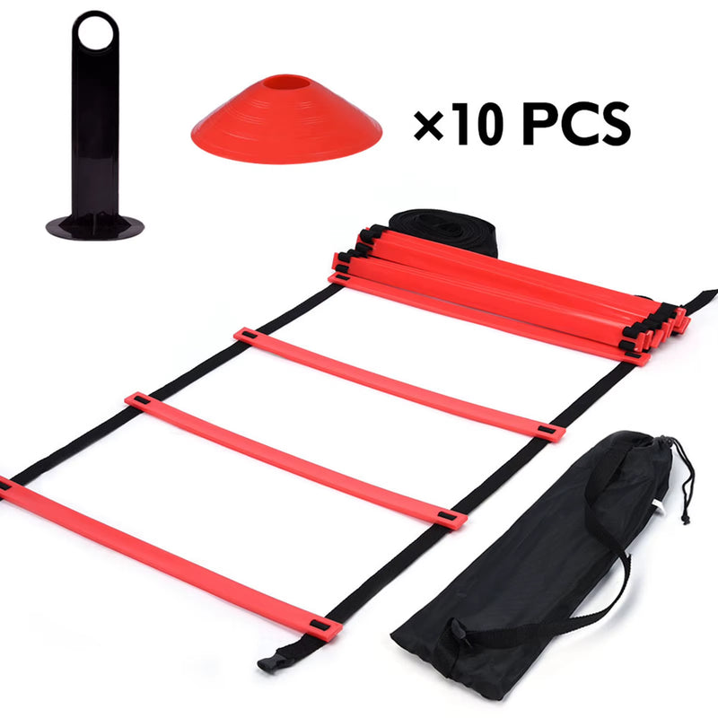Soccer Training Ladders Speed Kit 19 Ft Flat Ladder + 10Pcs Disc Cones for Athletic Training Ladder Stairs
