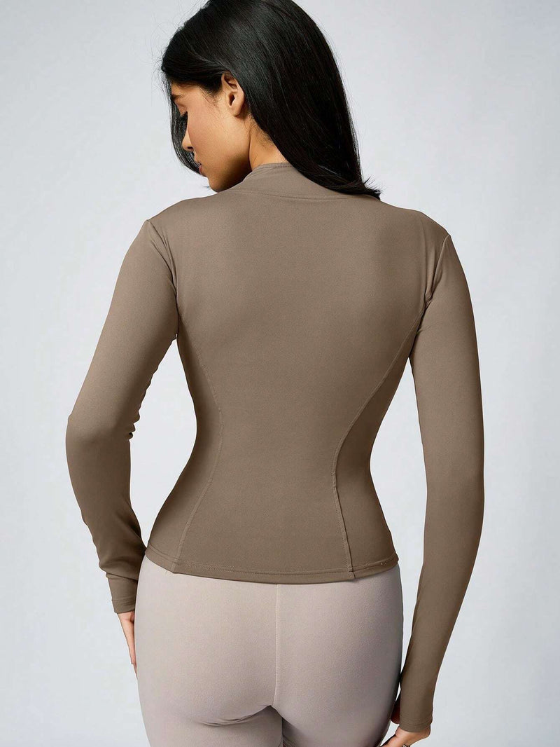 1Pc Women'S Solid Color Thumb Hole Sun Protection Elastic Yoga Sports Jacket Yoga Daily Fall